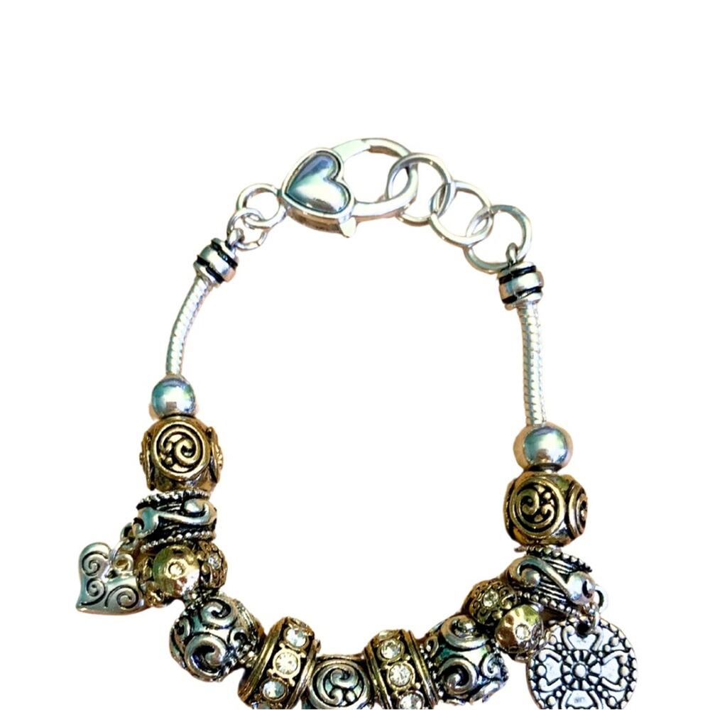 2/$30 Silver Gold Sparkle Heart Lucky Clover Charm Bracelet Romantic Ornate Gift - Picture 5 of 7